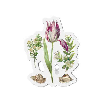 Tulip, Branches of Myrtle, and Shells by Maria Sibylla Merian Die-Cut Magnets (5 Sizes)