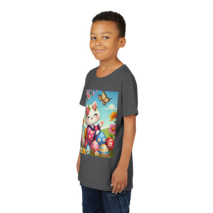 Easter Kitten and Painted Eggs Youth Short Sleeve Tee