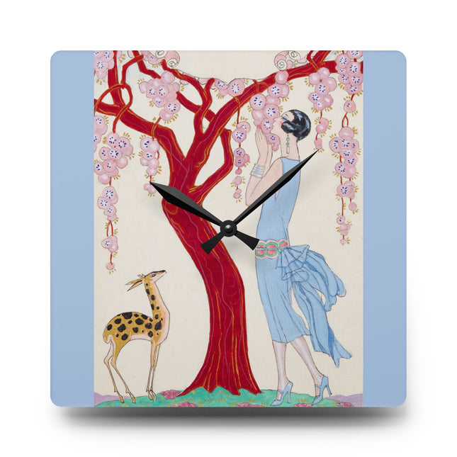 Woman, Fawn, and Red Tree by George Barbier Acrylic Wall Clock