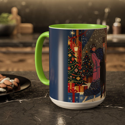🎩🎄 Christmas Eve Promenade Colorful Mug – Art Deco Holiday Elegance