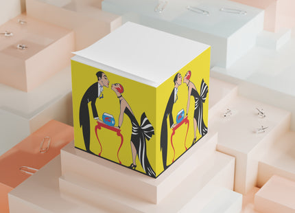 A Moment of Elegance: A Passionate Embrace Amidst Golden Splendor Note Cube