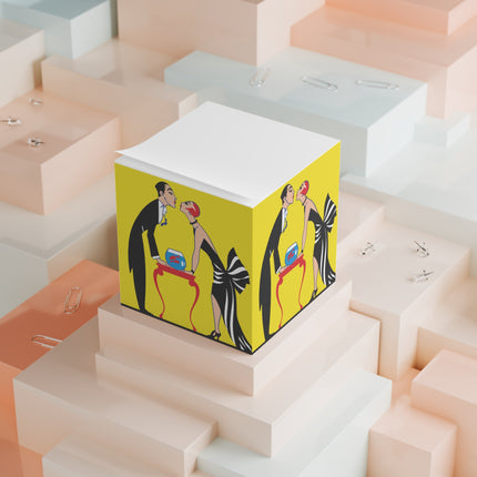 A Moment of Elegance: A Passionate Embrace Amidst Golden Splendor Note Cube