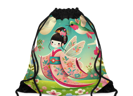 Geisha Fairy and the Hummingbird Drawstring Bag