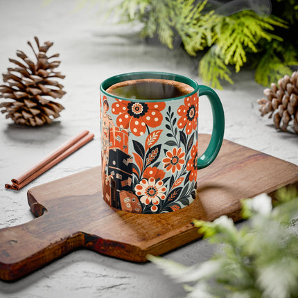 🧳🌼 The Grand Floral Voyage Colorful Mug – Art Deco Travel Elegance