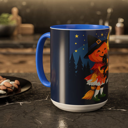 🎃🐈‍⬛ The Little Pumpkin Witch And Her Black Cat Colorful Mug – Whimsical Halloween Charm