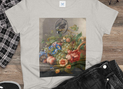 Still Life With Flowers, Fruit, A Great Tit And A Mouse by Herman Henstenburgh Women's Midweight Cotton Tee