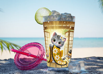 Playful Kitten in the Tea Room Sunsplash Tumbler with Straw, 16oz