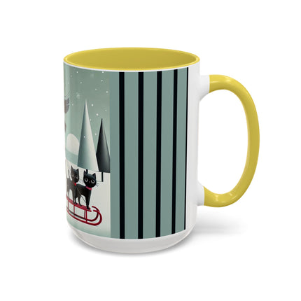 Red Sled & Curious Cats Colorful Mugs (11oz, 15oz)