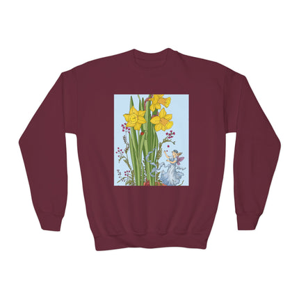 Daffodil Fairy Youth Crewneck Sweatshirt – Springtime Magic & Vintage Charm