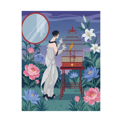 🦜🌸 The Lady Of The Garden Aviary Matte Vertical Poster – Art Deco Botanical Elegance