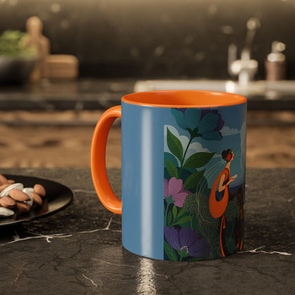 The Lady And The Sea Breeze Colorful Mugs – Art Deco Coastal Serenity