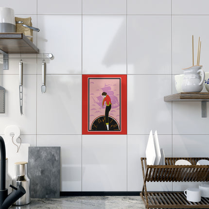 Woman Waiting for her Beloved at 1:59 by Kobayashi Kaichi Ceramic Tile