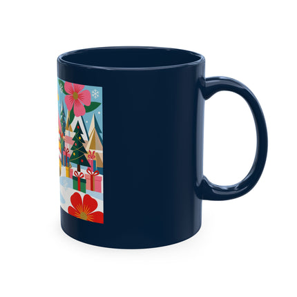 🎄🌸 The Lady Of The Striped Christmas Garden Ceramic Mug – Art Deco Holiday Whimsy