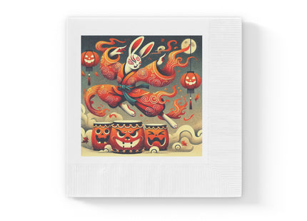 Jack-O’-Lantern Drums & The Kabuki Rabbit White Coined Napkins