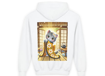 Playful Kitten in the Tea Room Youth Heavy Blend Hooded Sweatshirt