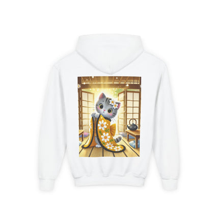 Playful Kitten in the Tea Room Youth Hooded Sweatshirt – Curiosity, Charm & Cozy Comfort