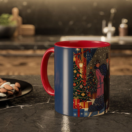 🎩🎄 Christmas Eve Promenade Colorful Mug – Art Deco Holiday Elegance