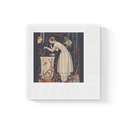 The Dazzling Little Fish by George Barbier White Coined Napkins