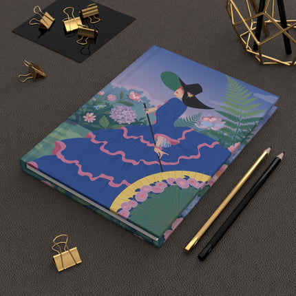 🌸👒 The Lady Of The Blue Garden Promenade Hardcover Journal – Art Deco Floral Elegance