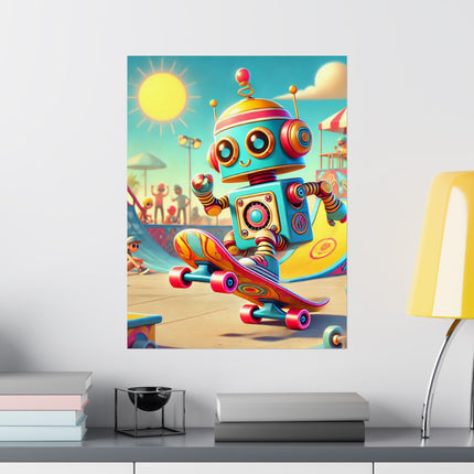 🛹🤖 The Skate Park Robot Matte Vertical Poster – Action, Energy & Retro Fun