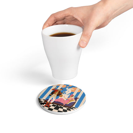 🐈🏛️ The Grand Salon Courtship Ceramic Coaster – Art Deco Neoclassical Romance