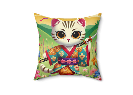 Samurai Kitten Spun Polyester Square Pillow