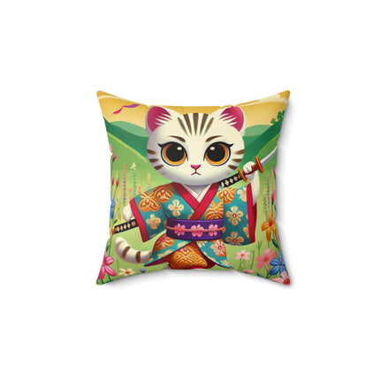Samurai Kitten Spun Polyester Square Pillow