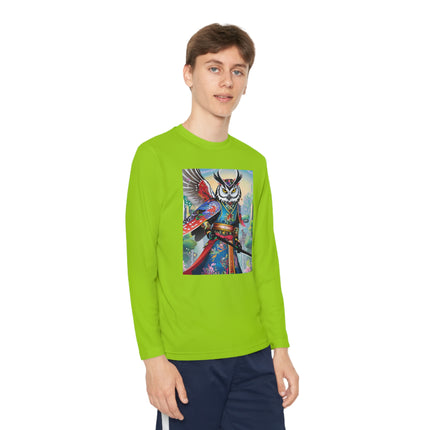Cyberpunk Samurai Owl Youth Long Sleeve Competitor Tee – Futuristic Warrior & Neon Adventure