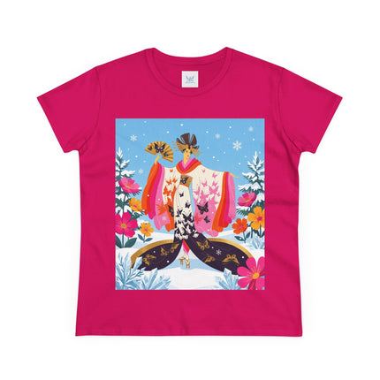 🦋❄️ Butterflies In The Snow Cotton Tee – Art Deco Japanese Floral Fantasy