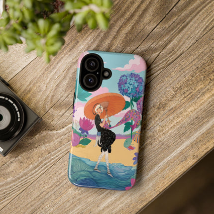 🌊☂️ The Lady Of The Flowered Seashore Phone Case – Art Deco Seaside Fashion