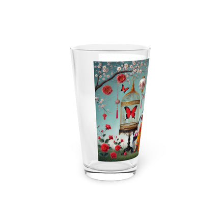 Reading In A Painted Garden Pint Glass, 16oz
