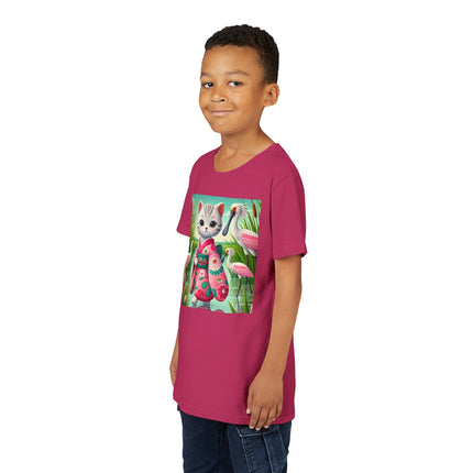 Geisha Kitten Strolls Among the Spoonbills Youth Short Sleeve Tee