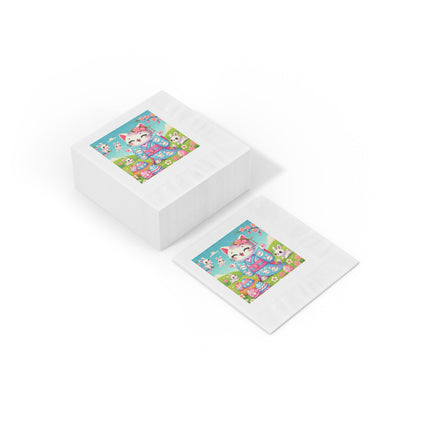 Springtime Kitten’s Easter Joy White Coined Napkins
