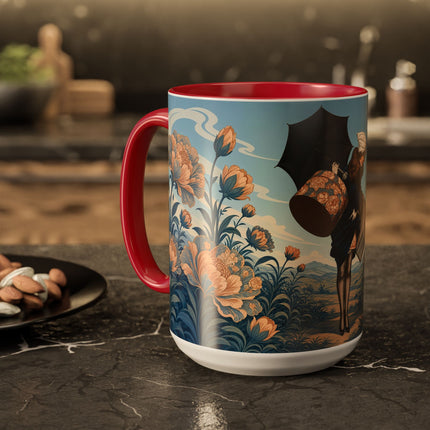 ☔🌸 The Grand Floral Journey Colorful Mug – Art Deco Travel Elegance
