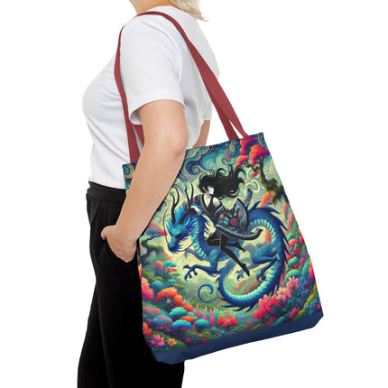 Mystic Guardian of the Sky Tote Bag – Warrior Fairy & Turquoise Dragon