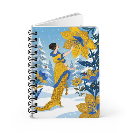 🌼❄️ The Golden Blossom Winter Garden Spiral Notebook – Art Deco Holiday Fantasy