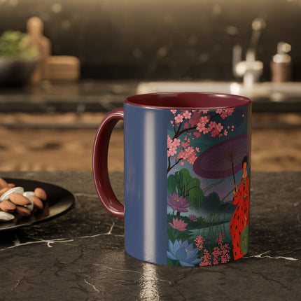 The Lady Of The Cherry Blossoms Colorful Mugs – Art Deco Spring Elegance