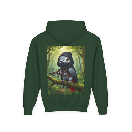 The African Grey Sentinel Youth Hooded Sweatshirt – Quiet Strength & Woodland Adventure
