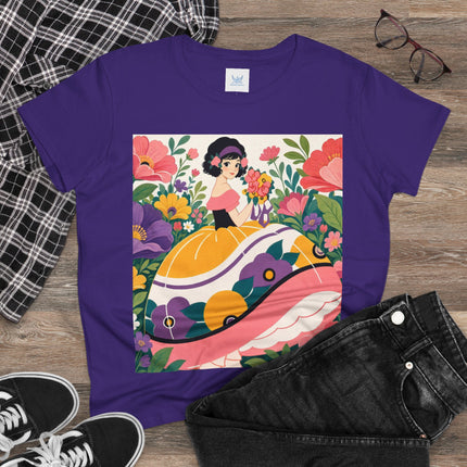 🌸💜 The Girl With The Flower Bouquet Cotton Tee – Art Deco Floral Whimsy