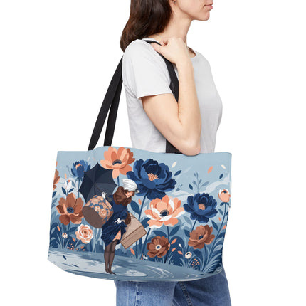 ☂️🌺 The Lady Of The Traveling Garden Weekender Tote Bag – Art Deco Floral Adventure