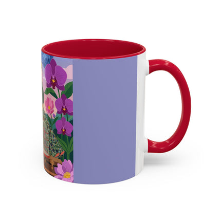 The Lady And The Crimson Birdcage Colorful Mugs – Art Deco Tropical Garden Elegance