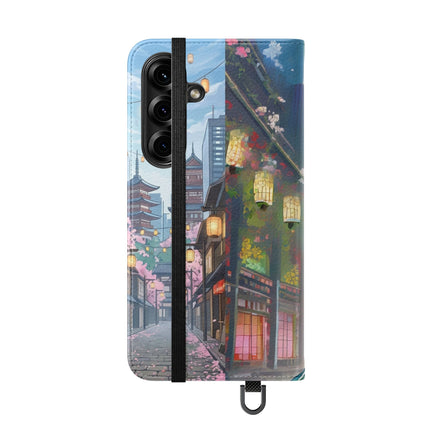 🦚🌸 Techno Plumes Peacock Flip Case – Neon Elegance & Sakura Dreams
