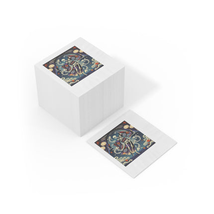 Skeleton Kabuki Performer White Coined Napkins