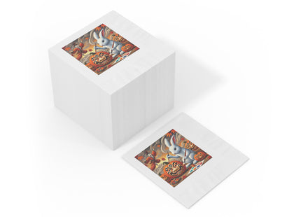 Halloween Rabbit’s Kabuki Jack-o’-Lanterns White Coined Napkins