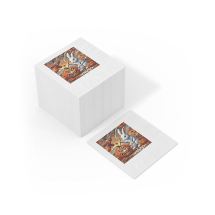 Halloween Rabbit’s Kabuki Jack-o’-Lanterns White Coined Napkins
