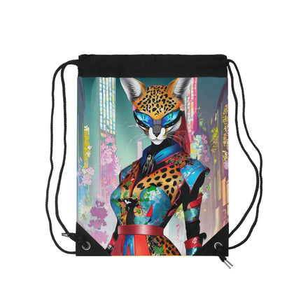 Cyber Cat Glamour Drawstring Bag