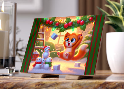 Naughty or Nice Kitten Christmas Ceramic Tile