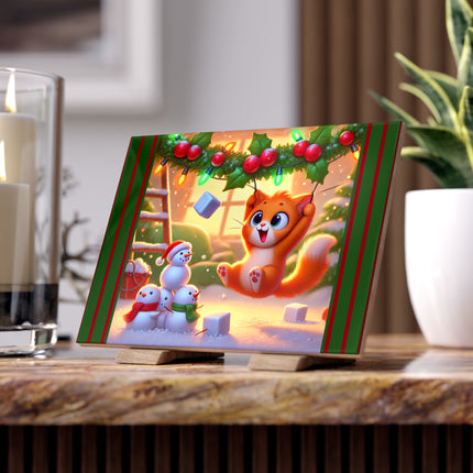 Naughty or Nice Kitten Christmas Ceramic Tile