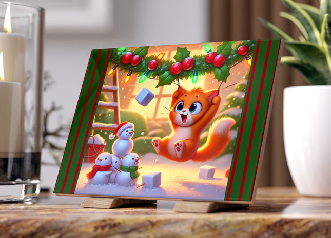 Naughty or Nice Kitten Christmas Ceramic Tile