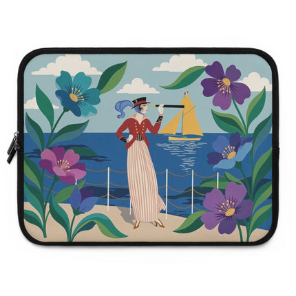 ⚓🌸 The Lady At The Seaside Laptop Sleeve – Art Deco Nautical Elegance
